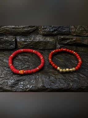 Red Scorpio Beaded Bracelet Set 9”
